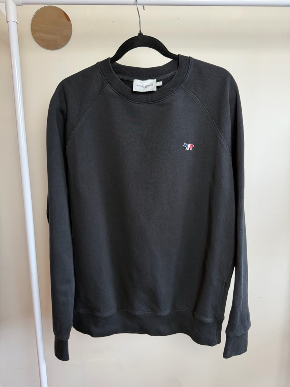 MAISON KITSUNÉ Black Crewneck Sweatshirt with Tricolor Fox Emblem